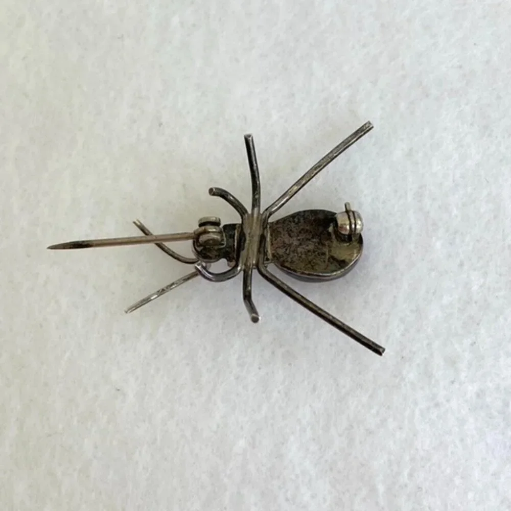 Sterling Silver 925 Oval Tigers Eye Cabochon Spider Critter Dainty Bug Brooch